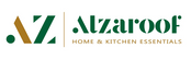 Alzaroof Home & Kitchen Essentials logo on a solid white background, featuring a stylized green and gold 'AZ' monogram and the brand name in green with gold text.